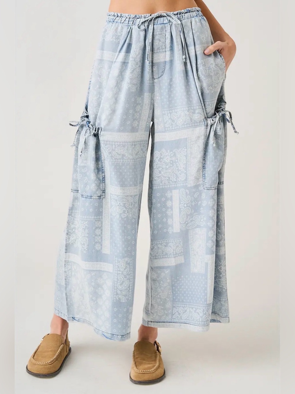 Paisley Print Chambray Pants